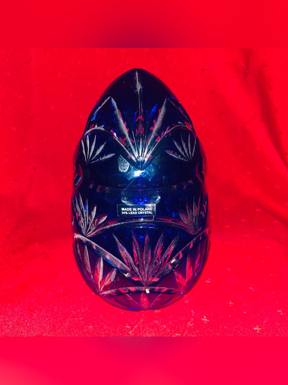 Vintage Made in Poland Cobalt Blue Cut Lead Crystal Egg Trinket Box